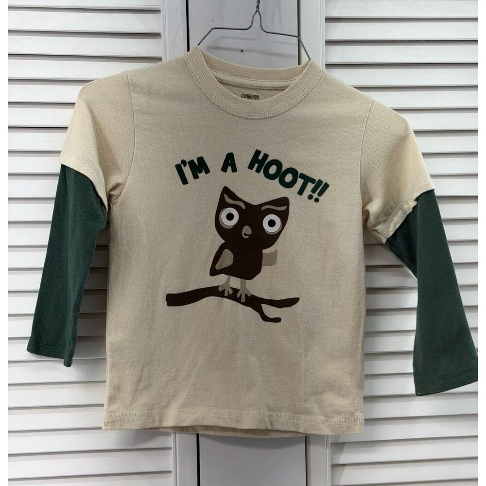 Gymboree size 3T off white & green owl layered tee “I’M A HOOT”